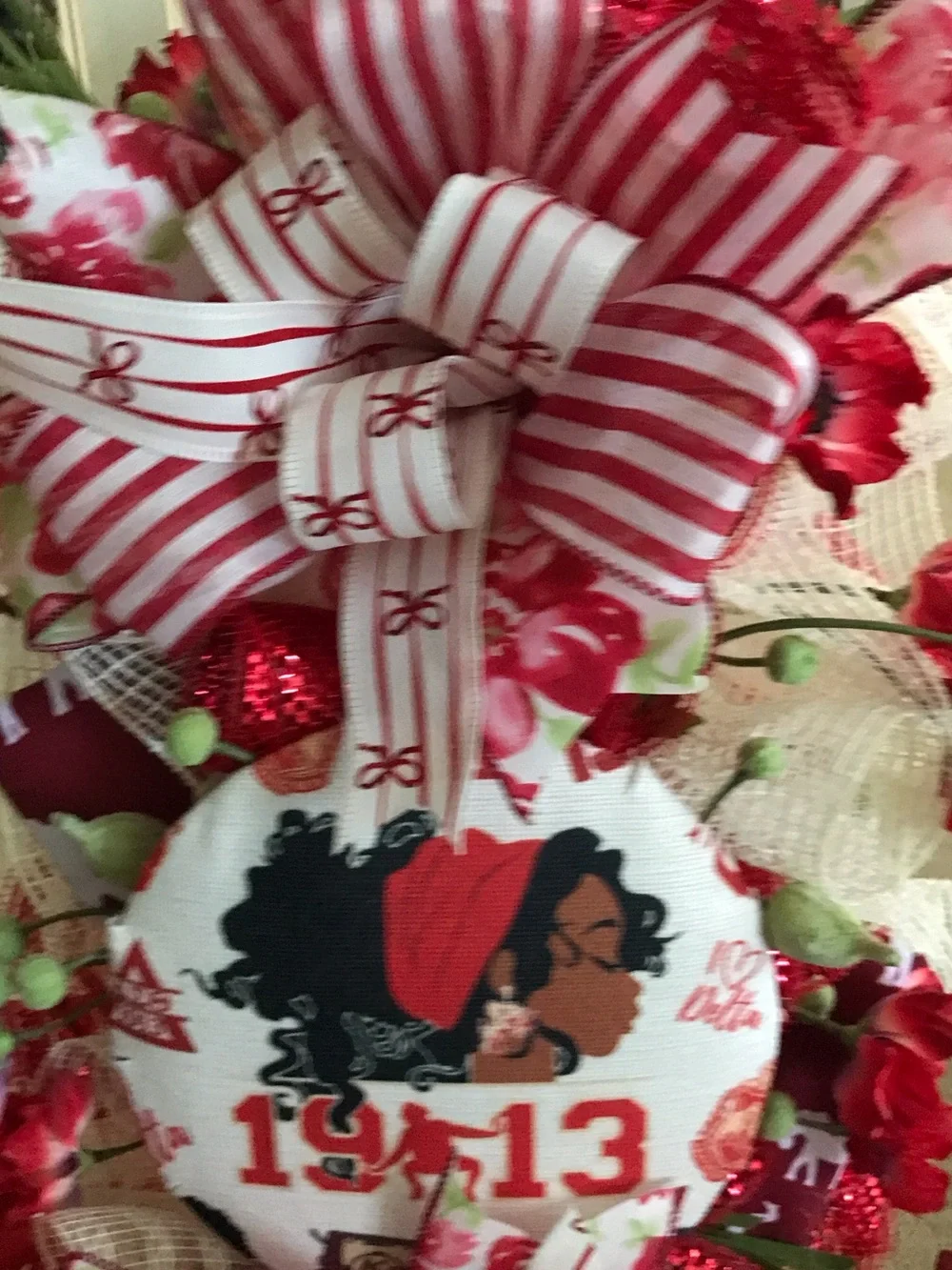 Delta Sorority Red Floral Ribbon Decorative Wreath